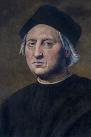 Italy, Liguria, Genoa, Porto Antico (Old Port), Galata Museo del Mare (MUMA), museum dedicated to the maritime world, portrait of Christopher Columbus attributed to Domenico Bigordi (mid 16th century)