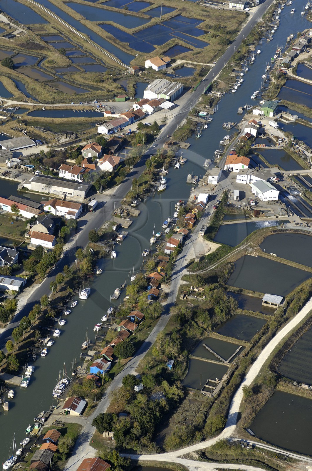 France, Charente-Maritime (17), bassin de Marennes-Oléron, La Tremblade, port de la grève (vue aérienne)