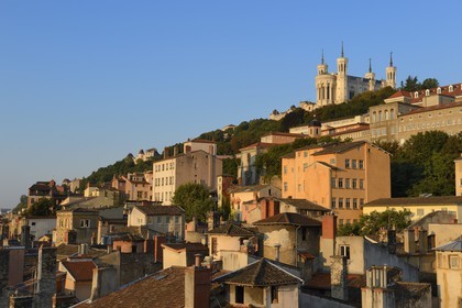 France, Rhone, Lyon, historical site listed as World Heritage by UNESCO, the Saint Paul district in the Vieux Lyon (Old Town) overlooked by Notre Dame de Fourviere basilica