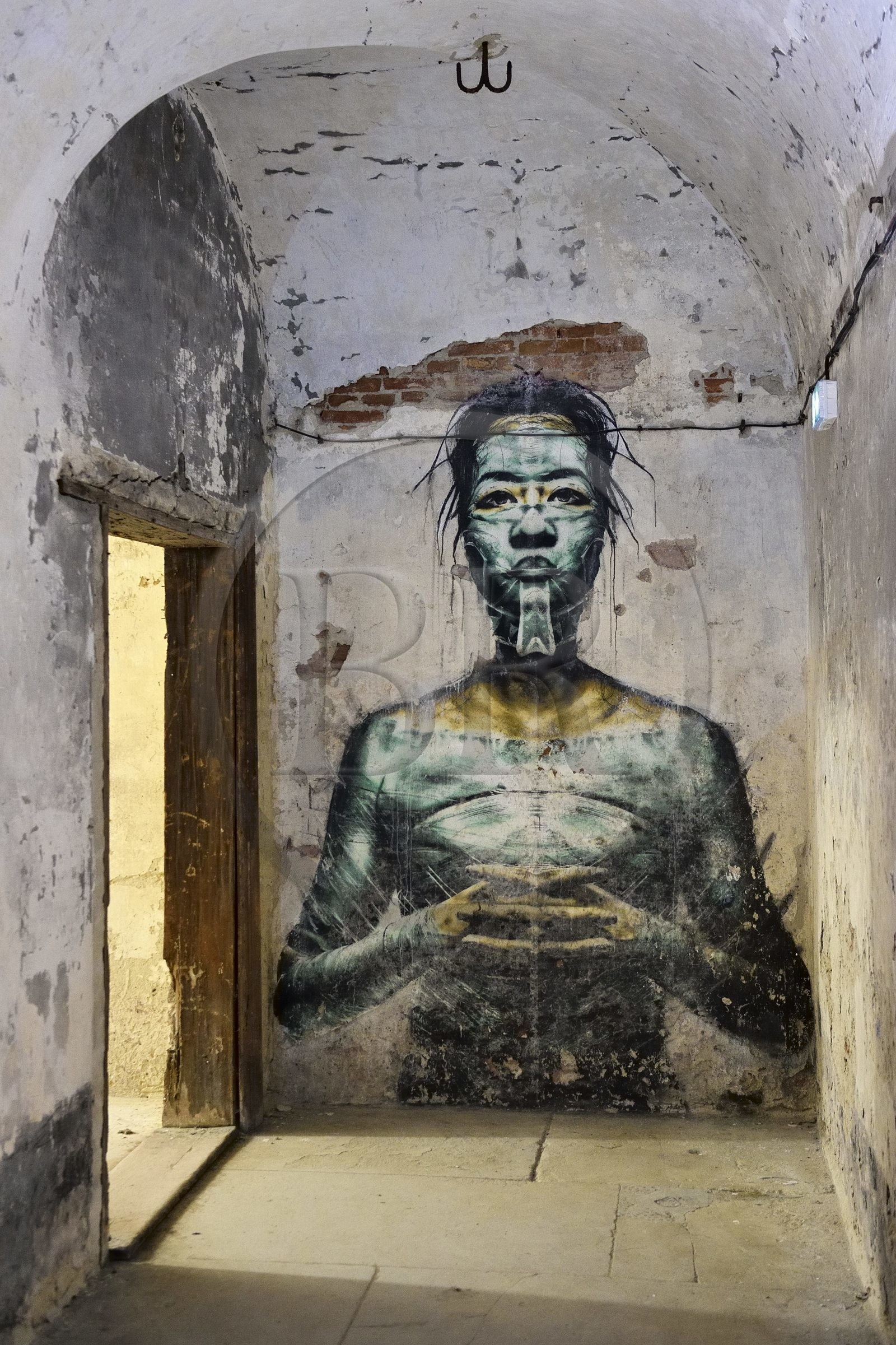 France, Haut-Rhin (68), Neuf-Brisach, Musée d'Art Urbain et de Street Art (MAUSA) hébergé dans une ancienne casemate de la citadelle de Vauban classée Patrimoine Mondial de l'UNESCO, peinture murale de Eddie Colla