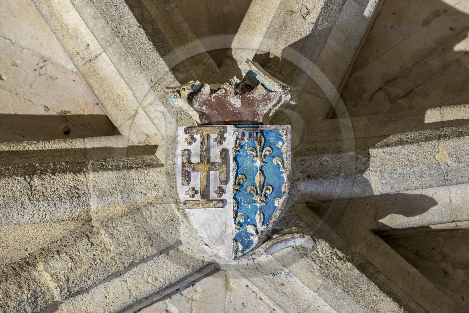 France, Bouches du Rhone, Tarascon, King René's castle dating from the 15th century, coat of arms of King René in the Ummer chapel