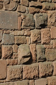 France, Bas Rhin, Orschwiller, Alsace Wine Road, Haut Koenigsbourg Castle, exterior facade of the Bastion, Vosges sandstone wall embossed