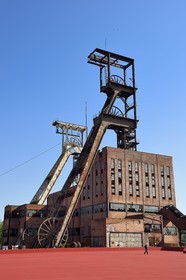 France, Moselle (57), Petite-Rosselle, le musée du carreau Wendel, chevalements du puits Wendel 1 et 2 sur le carreau