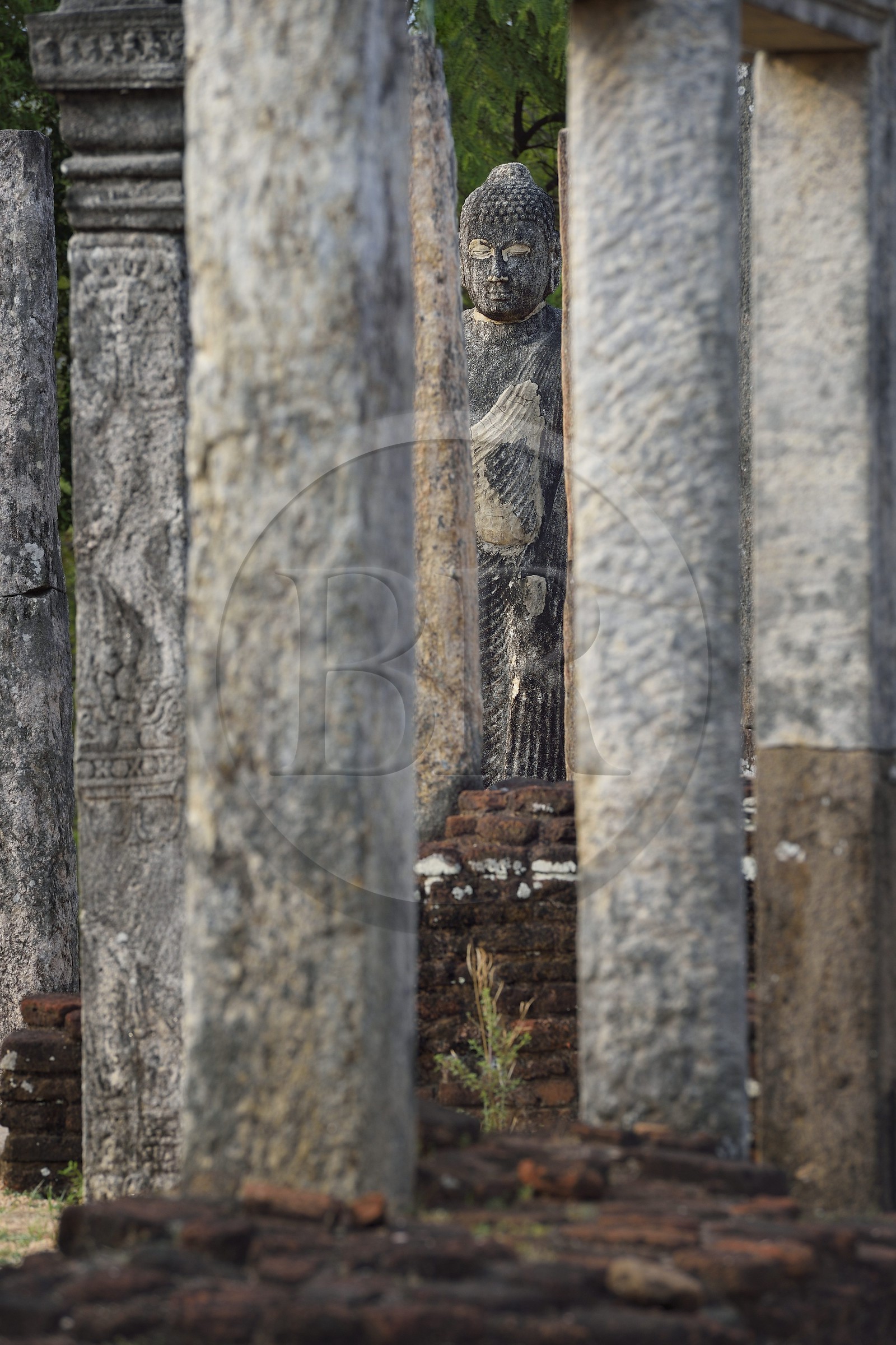 Sri Lanka, province du Centre-Nord, Polonnaruwa, l'ancienne capital du pays (XIe au XIIIe siècle) est classée au Patrimoine Mondial de l'UNESCO, Hatadage (ancien Temple de la Dent), salle capitulaire