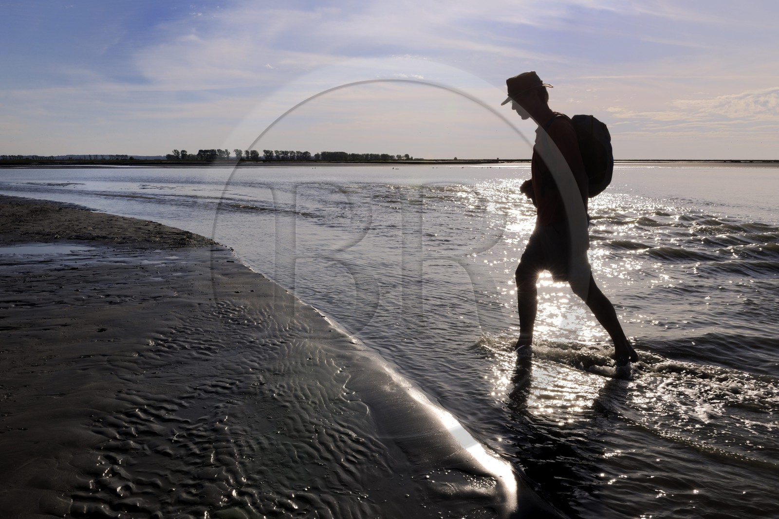 France, Manche (50), traversée à pied de la Baie du Mont-Saint-Michel, classé Patrimoine Mondial de l'UNESCO