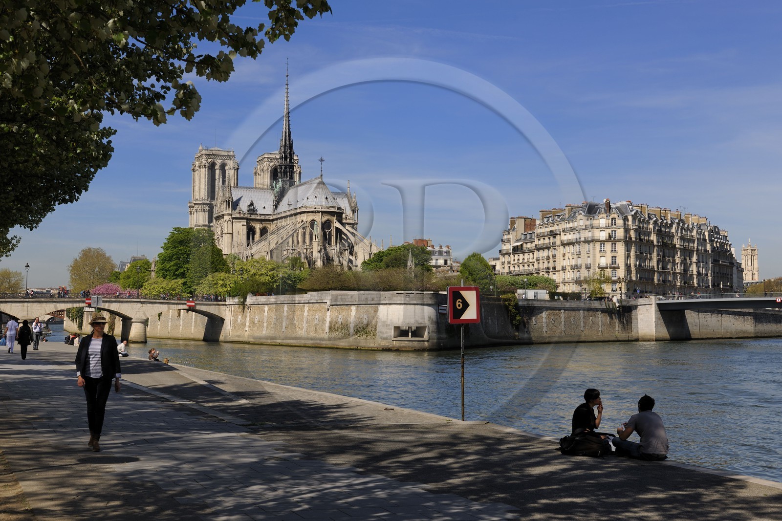 France, Paris (75), les rives de la Seine classées Patrimoine Mondial de l'UNESCO et la cathédrale Notre Dame sur l'île de la Cité et le pont Saint-Louisdepuis le quai de la Tournelle