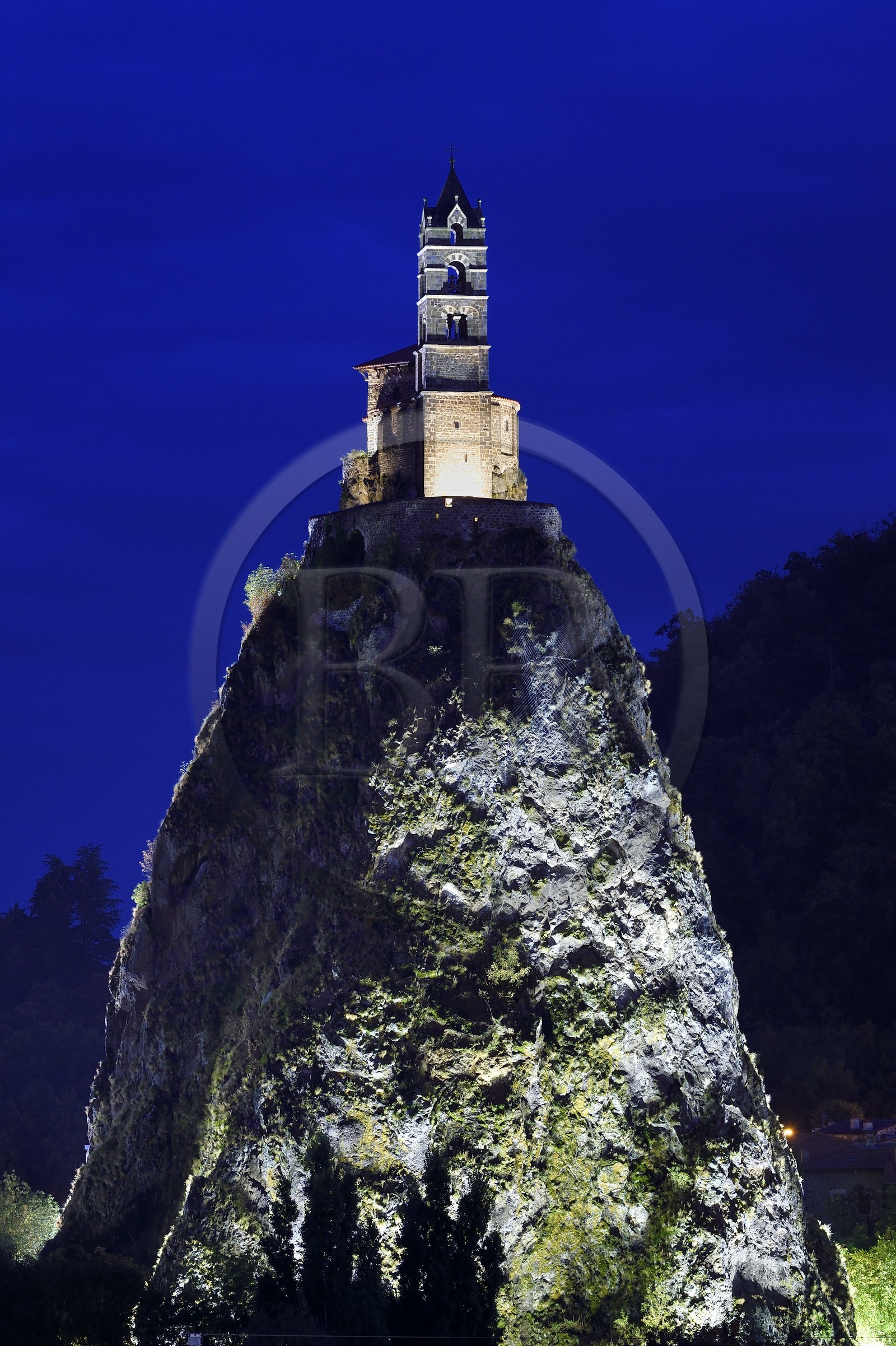 France, Haute Loire, Aiguilhe, a town bordering Puy-en-Velay, Routes of Santiago de Compostela in France listed as World heritage by UNESCO, the Saint-Michel d'Aiguilhe Chapel perched on a volcanic peak