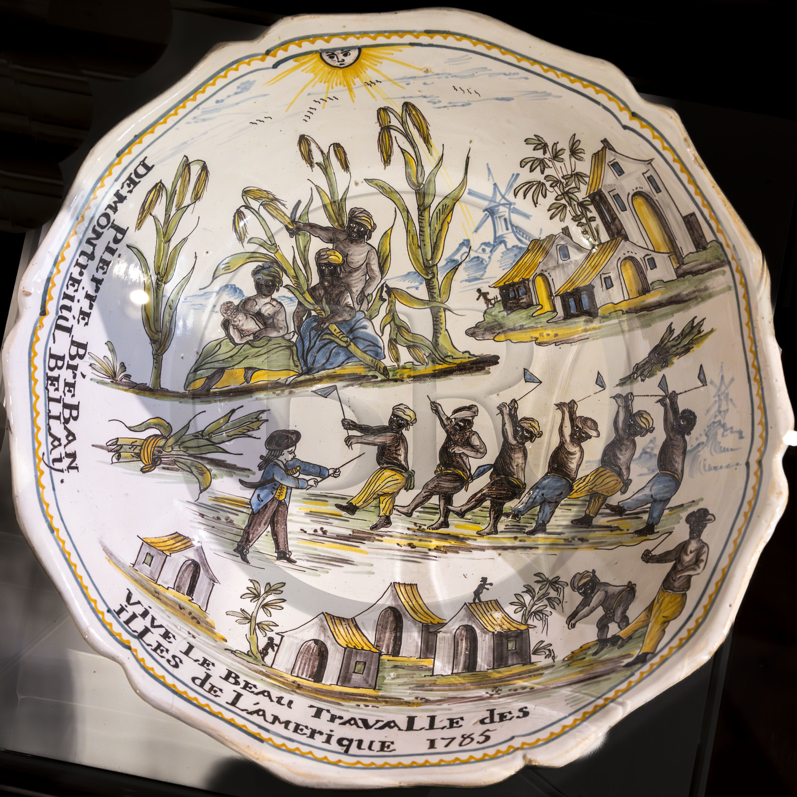 France, Charente Maritime, La Rochelle, Musée du Nouveau-Monde (New World Museum) in the Hotel Fleuriau, plate representing plantation slaves at work
