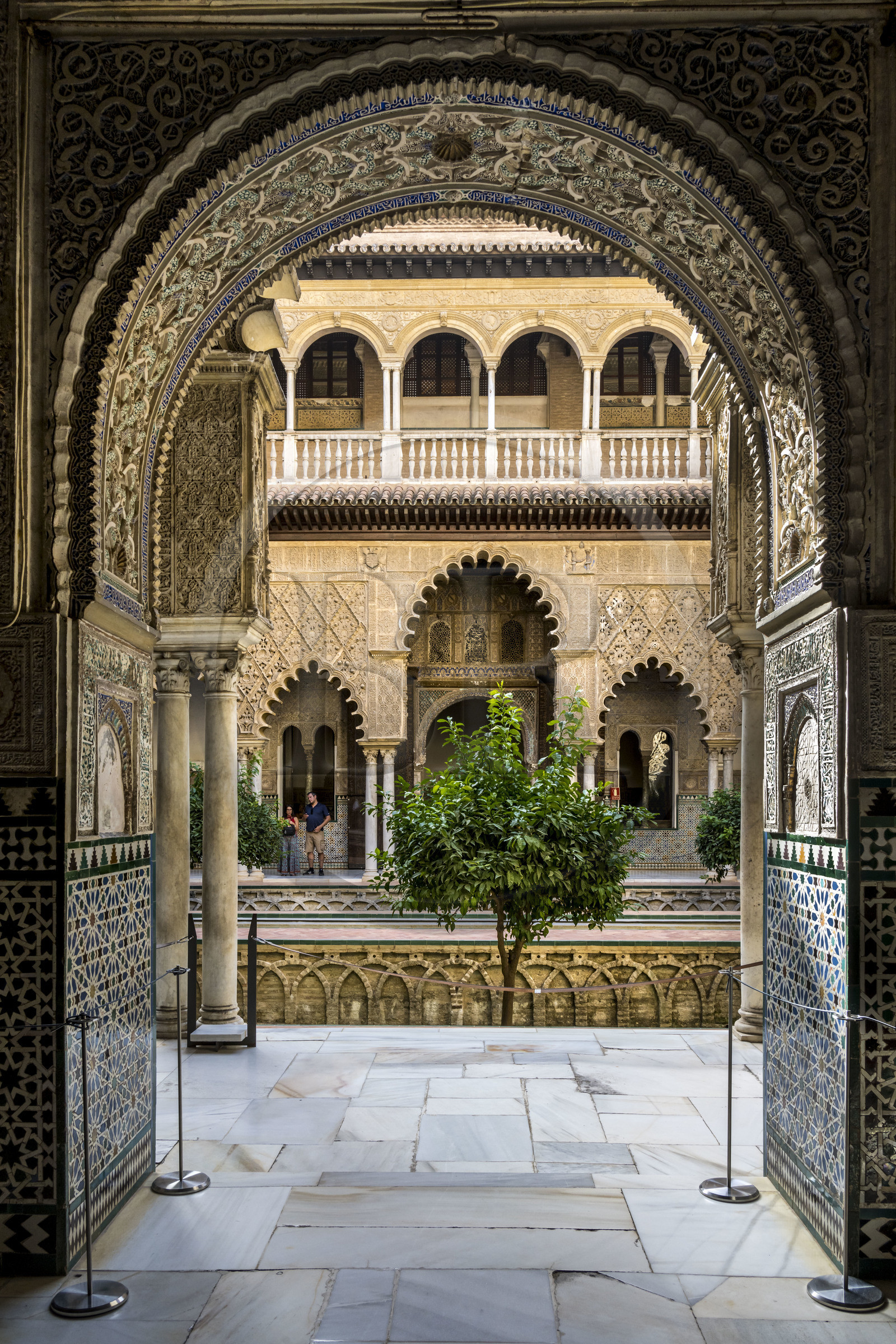 Espagne, Andalousie, Séville, Alcazar de Séville (Reales Alcazares de Sevilla), classé Patrimoine Mondial de l'UNESCO, Mudejar Palace or Palace of Pedro I, la Cour des Demoiselles (Patio de las Doncellas)
