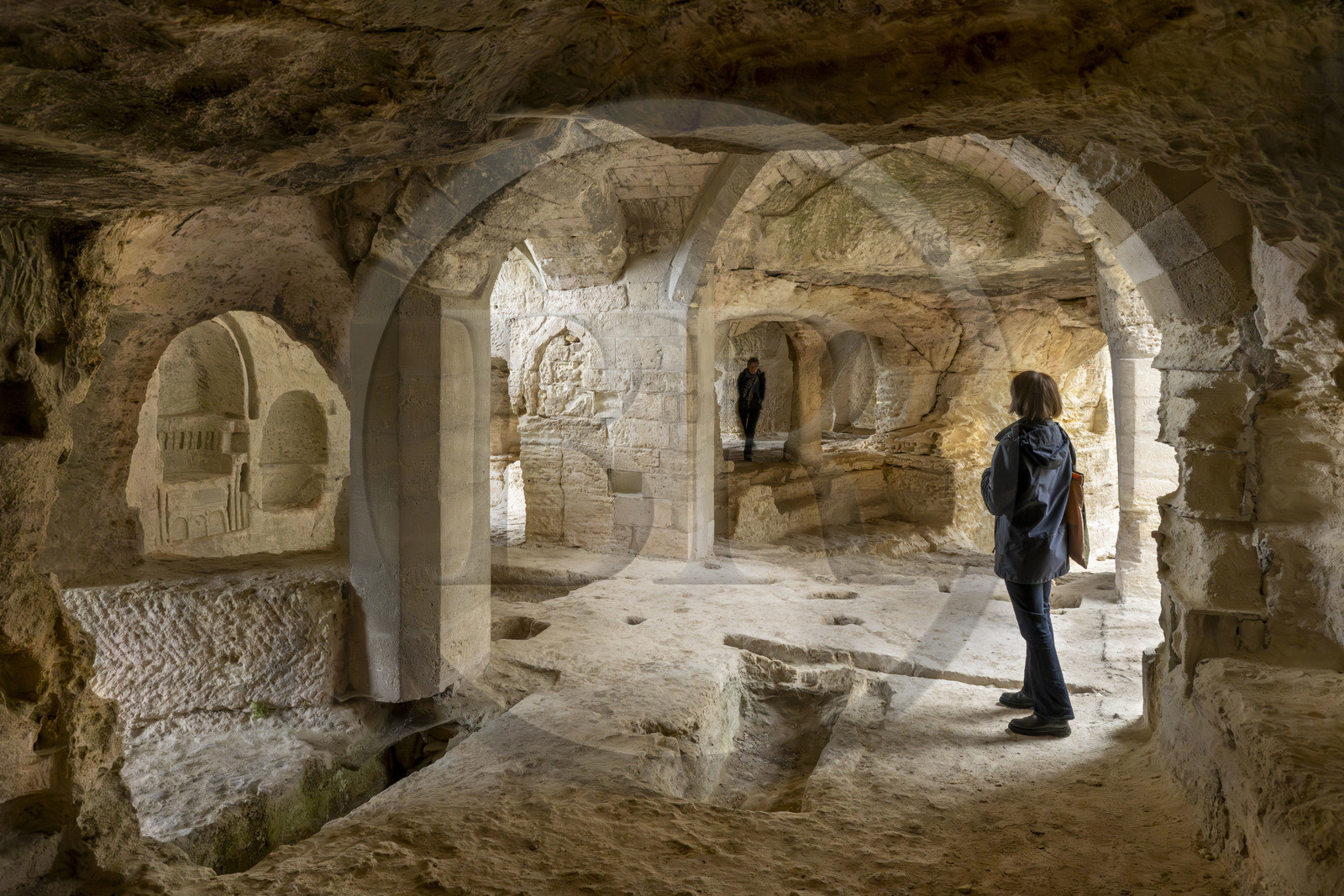France, Gard, Beaucaire, troglodyte abbey of Saint-Roman, location of the reliquary (cavity in the center of the photo) in the old choir of the underground chapel