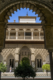 Spain, Andalusia, Seville, the Alcazar of Seville (Reales Alcazares de Sevilla), listed as World Heritage by UNESCO, Palais mudéjar ou de Pierre Ier, the Maidens Courtyard (Patio de las Doncellas)