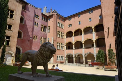 France, Rhone, Lyon, historical site listed as World Heritage by UNESCO, Vieux Lyon (Old Town),  Saint Jean District, Maison des Avocats (the Lawyers' House) of Renaissance Style, converted into the Musee de la Miniature et du Cinema (MIM), place de la Basoche