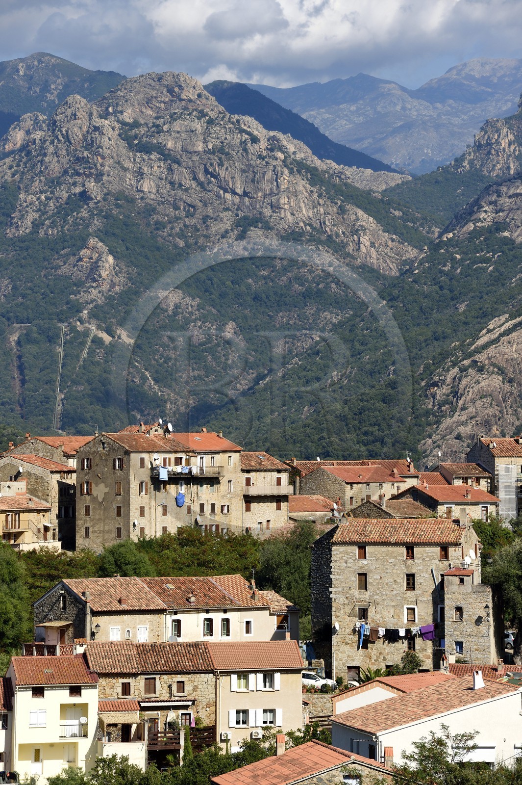 France, Corse du Sud, Prunelli river valley, Eccica-Suarella, the gorges of Prunelli in the background