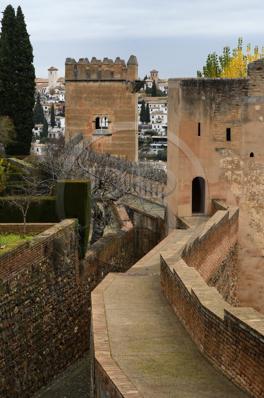 Spain, Andalusia, Granada, Alhambra, listed as World Heritage by UNESCO, ramparts towers of the Upper Alhambra