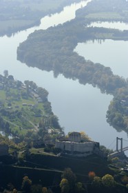 France, Eure, Les Andelys, Chateau Gaillard, 12th century fortress built by Richard the Lionheart (aerial view)
