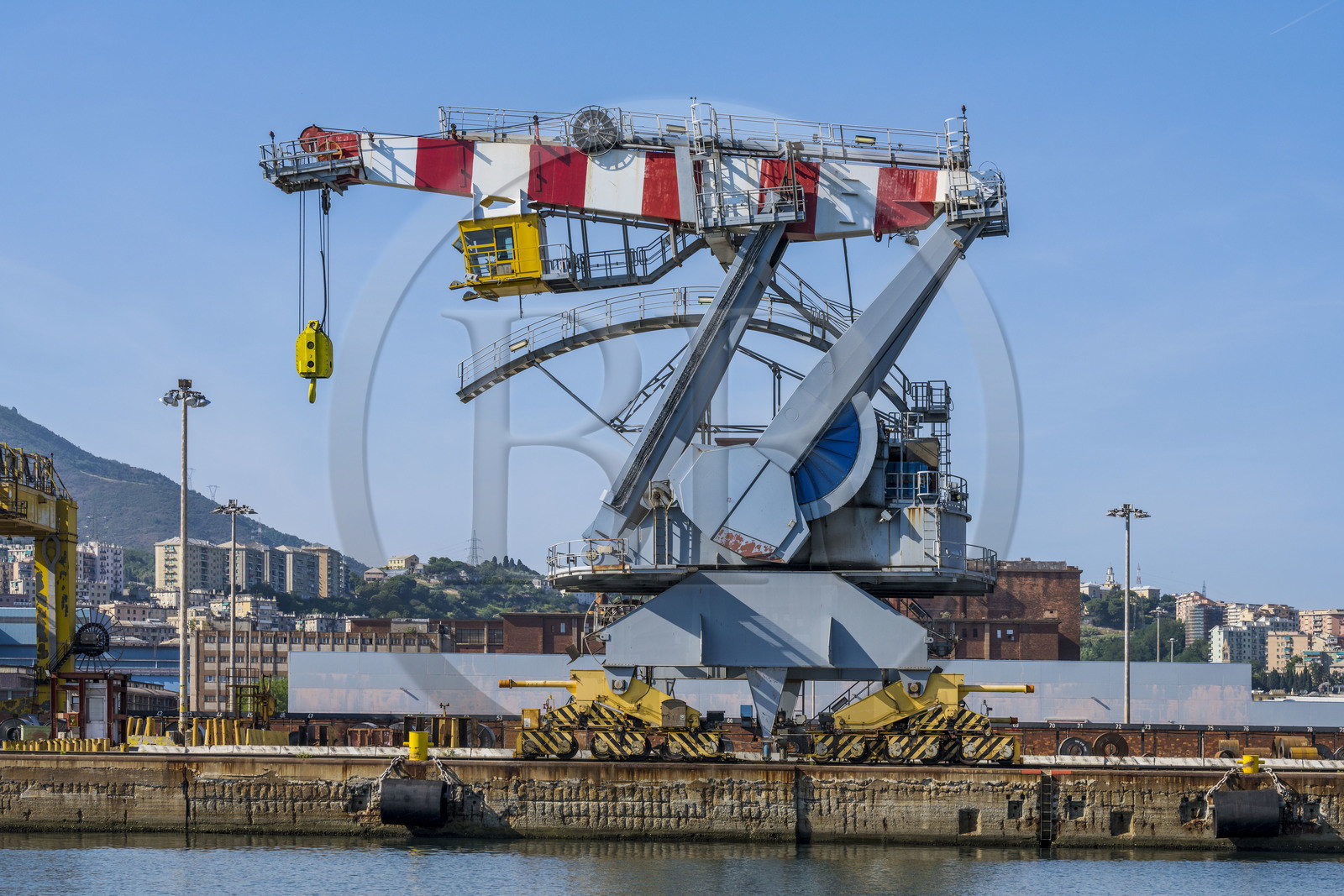 Italy, Liguria, Genoa, commercial port, large harbor crane