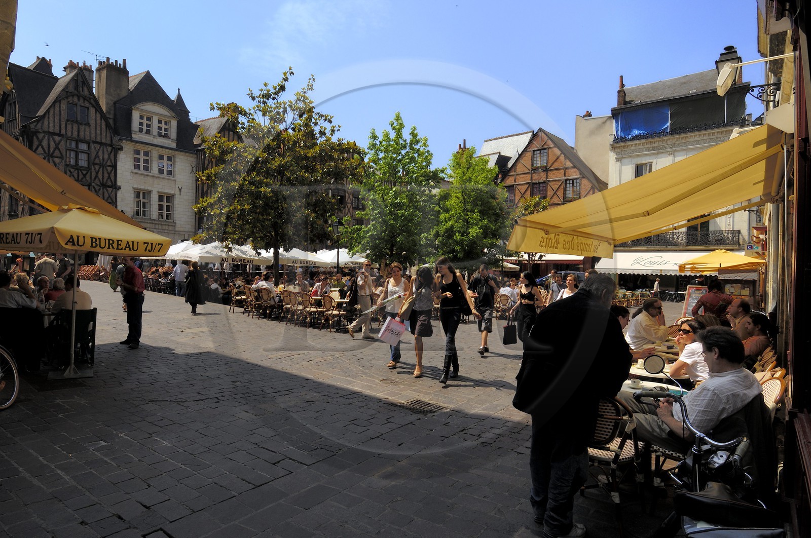 France, Indre et Loire (37), Tours, la place Plumereau et ses maisons à pan de bois du XVe siècle
