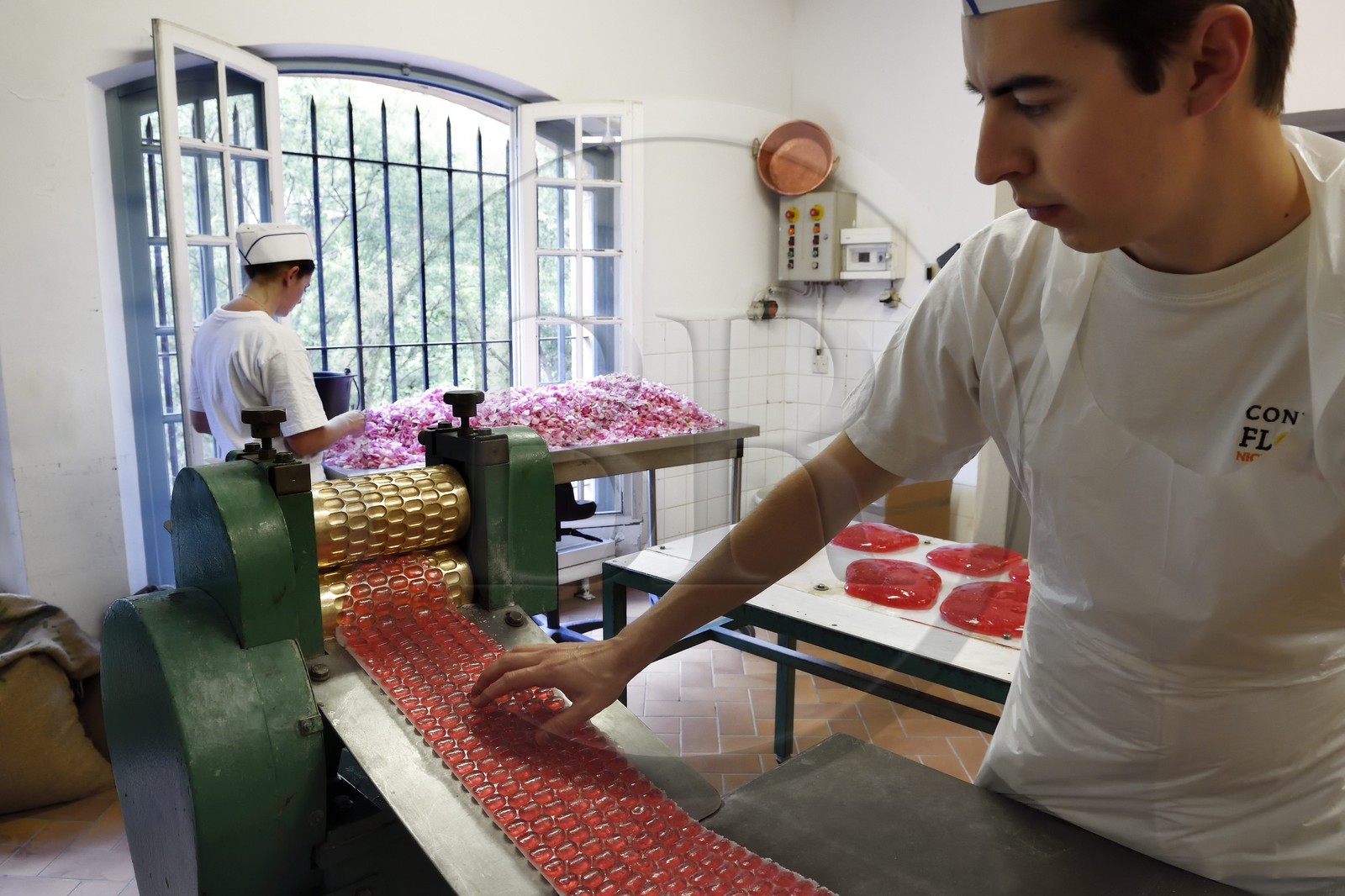 France, Alpes-Maritimes (06), Pont du Loup à Tourrettes-sur-Loup, Confiserie Florian, fabrication de bonbons à la rose