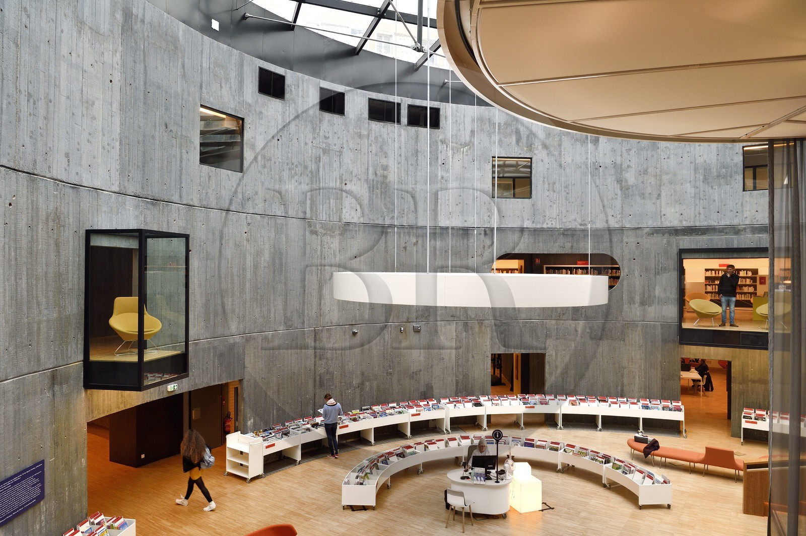 France, Seine Maritime, Le Havre, Downtown rebuilt by Auguste Perret listed as World Heritage by UNESCO, the little volcano artwork by architect Oscar Niemeyer, library and media library