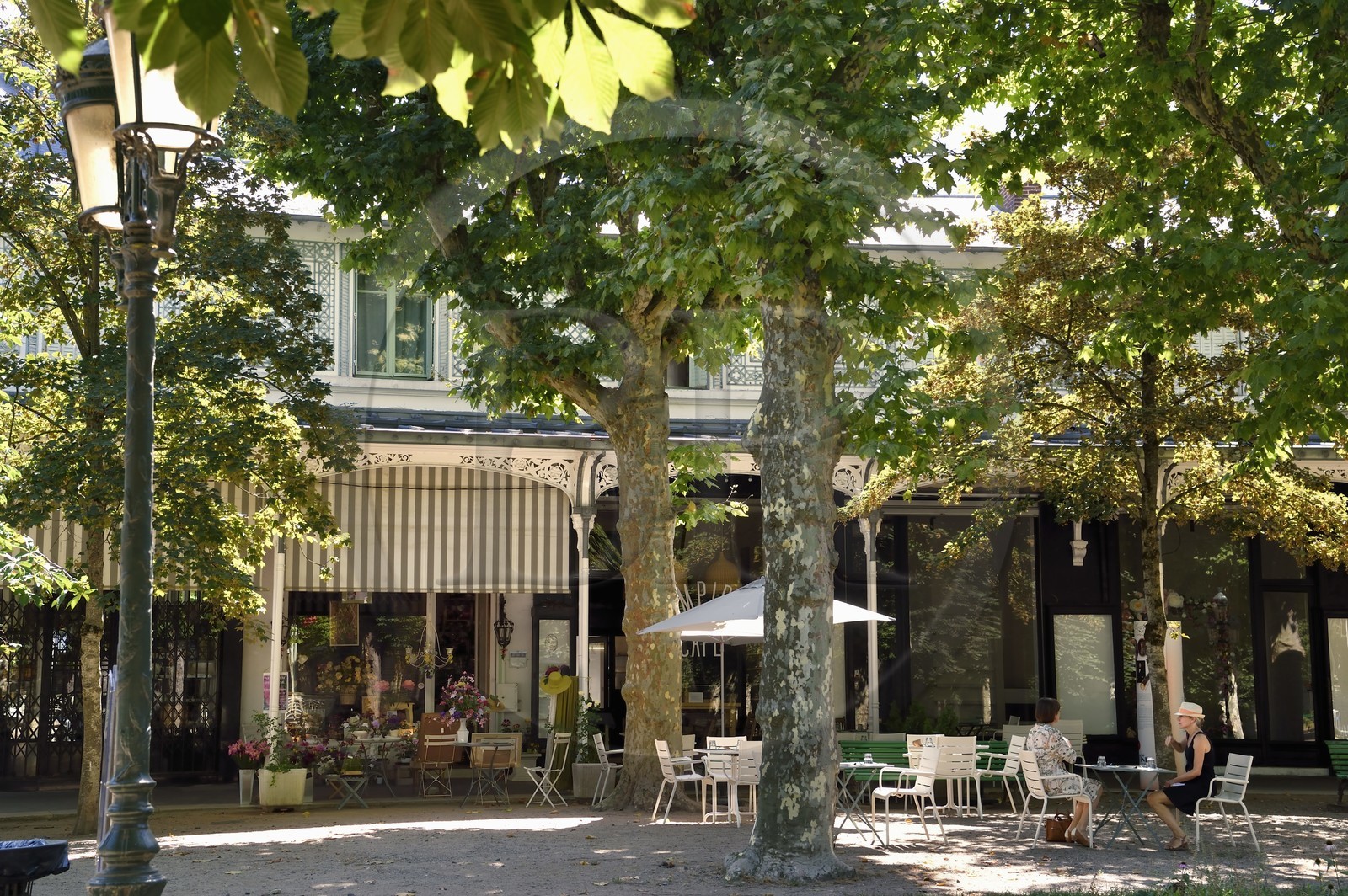 France, Allier (03), Vichy, covered shopping arcade of Fer à Cheval in the Parc des Sources