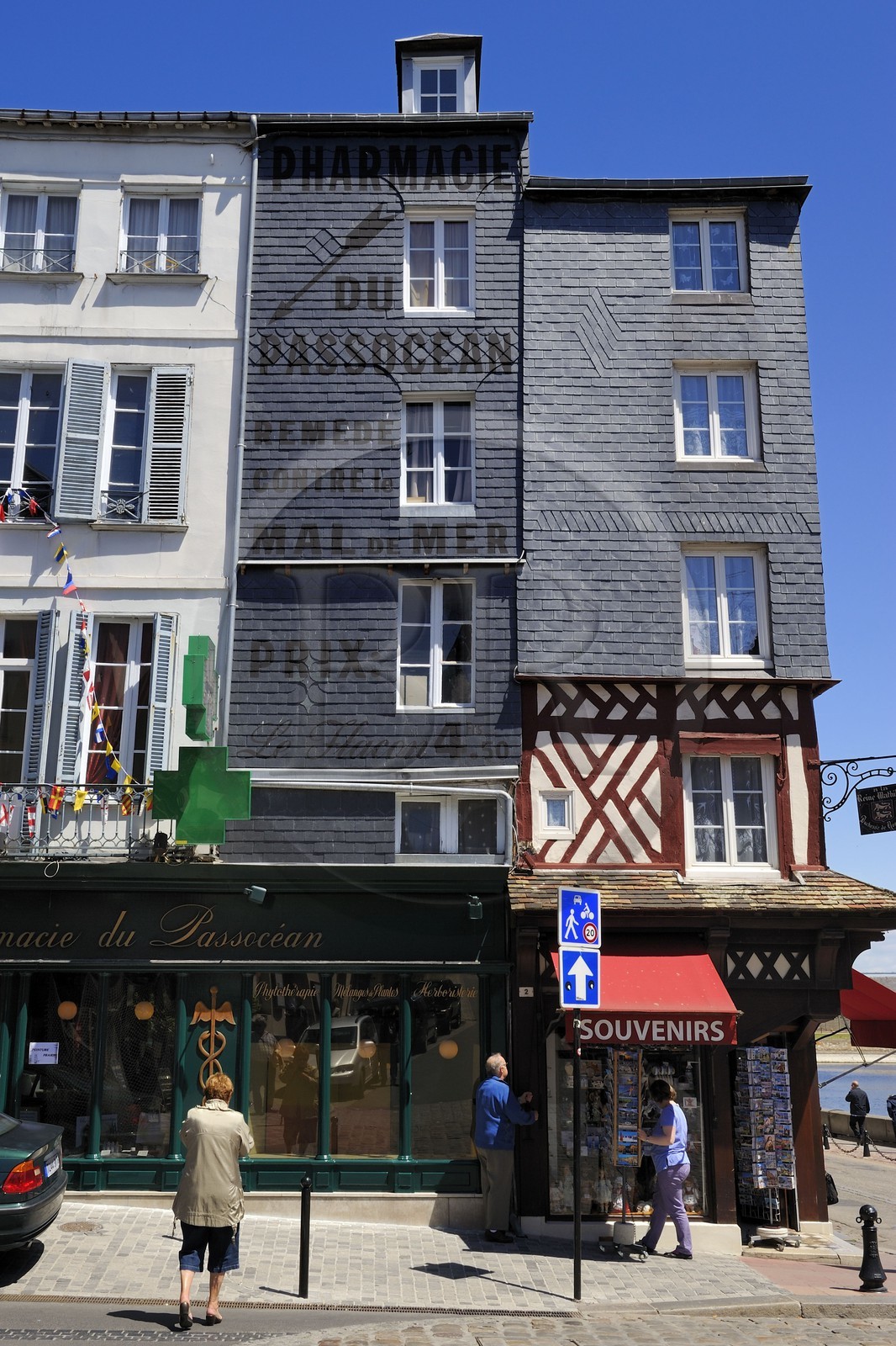 France, Calvados, Honfleur, inscription on the facade of a pharmacy in the rue Haute