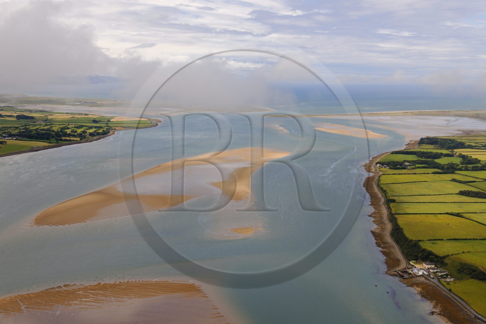 United Kingdom, England, Wales, the North-west coast around Caernarfon, arm of the sea separating the Isle of Anglesey (right) from England (aerial view)