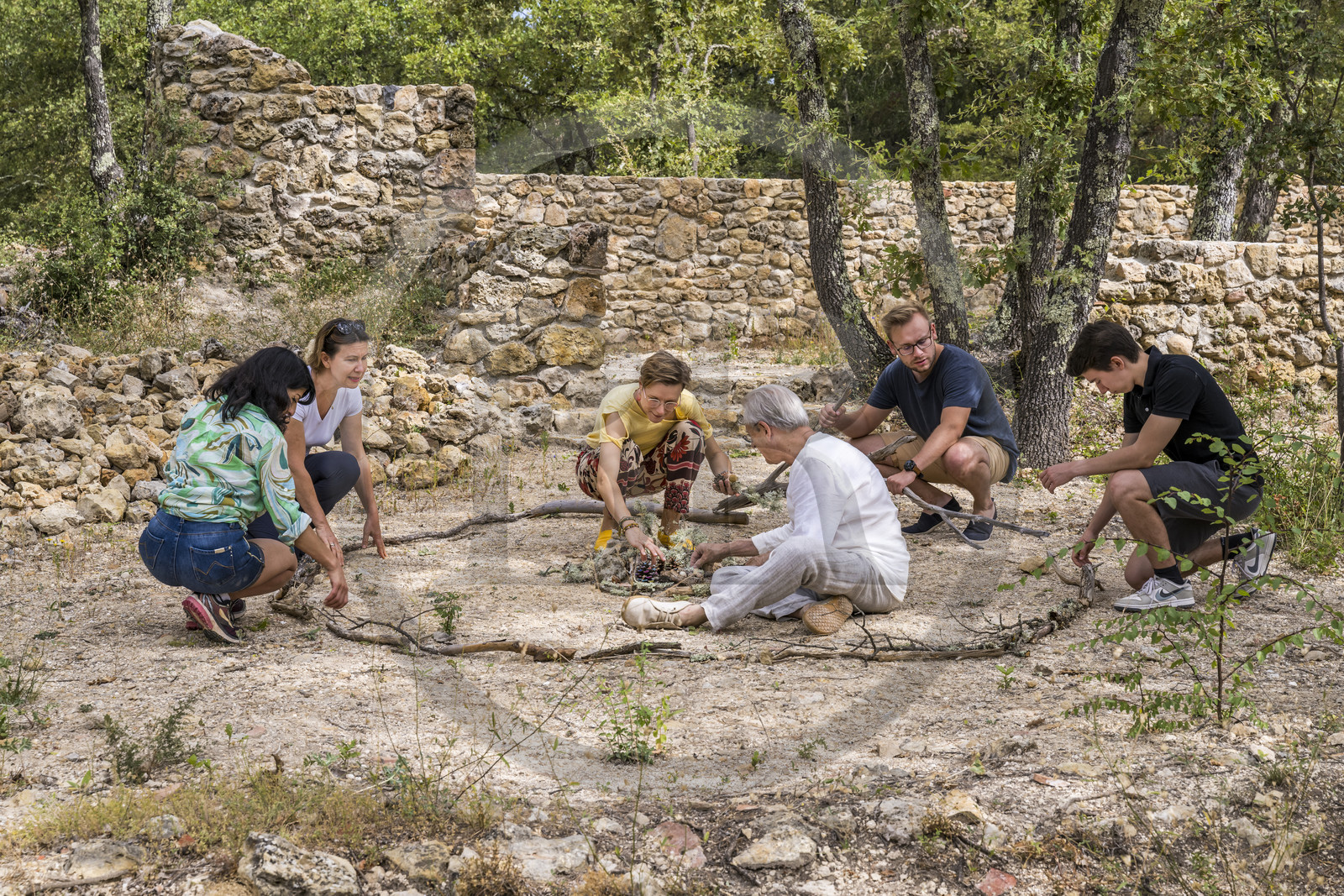 France, Var, Provence Verte (Green Provence), Bras, Academie du Bain de Foret Provencale (Academy of Forest Bathing in Provence), forest of the domaine Le Peyrourier - une campagne en Provence, Constanze Coisne guides Shinrin Yoku