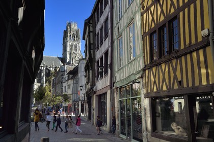 France, Seine Maritime, Rouen, the very old rue Damiette and the Saint-Ouen abbey in the background