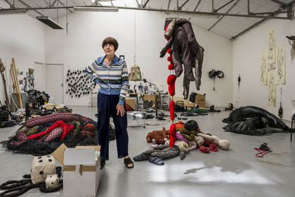 France, Hauts de Seine, Malakoff, the artist Annette Messager in her studio