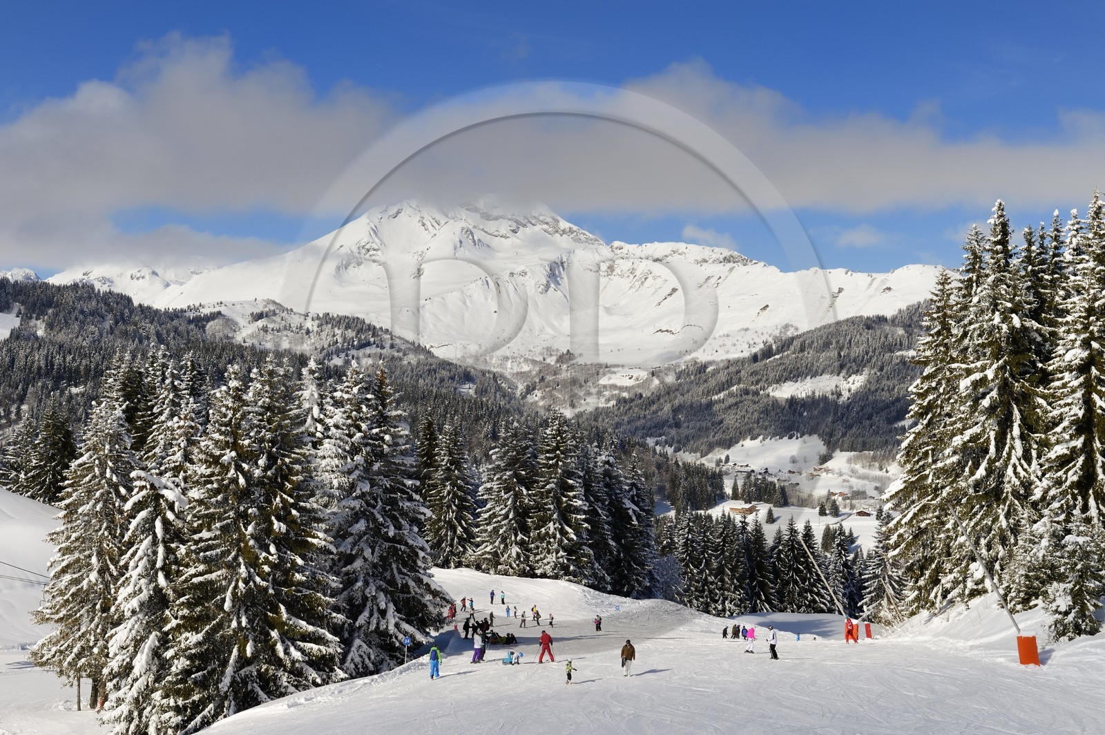 France, Haute-Savoie (74), Morzine, la vallée d'Aulps, massif du Chablais, domaine skiable des Portes du Soleil, vue sur le Roc d'Enfer (2243m) depuis le Pléney (1554m)