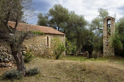 France, Corse du Sud, Cargese region, Sainte-Marie Chapel in the hamlet of Rundulinu in Paomia