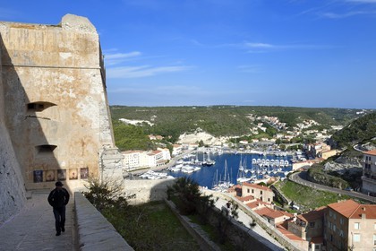 France, Corse du Sud, Bonifacio, the port overlooked by the Citadel in the upper town