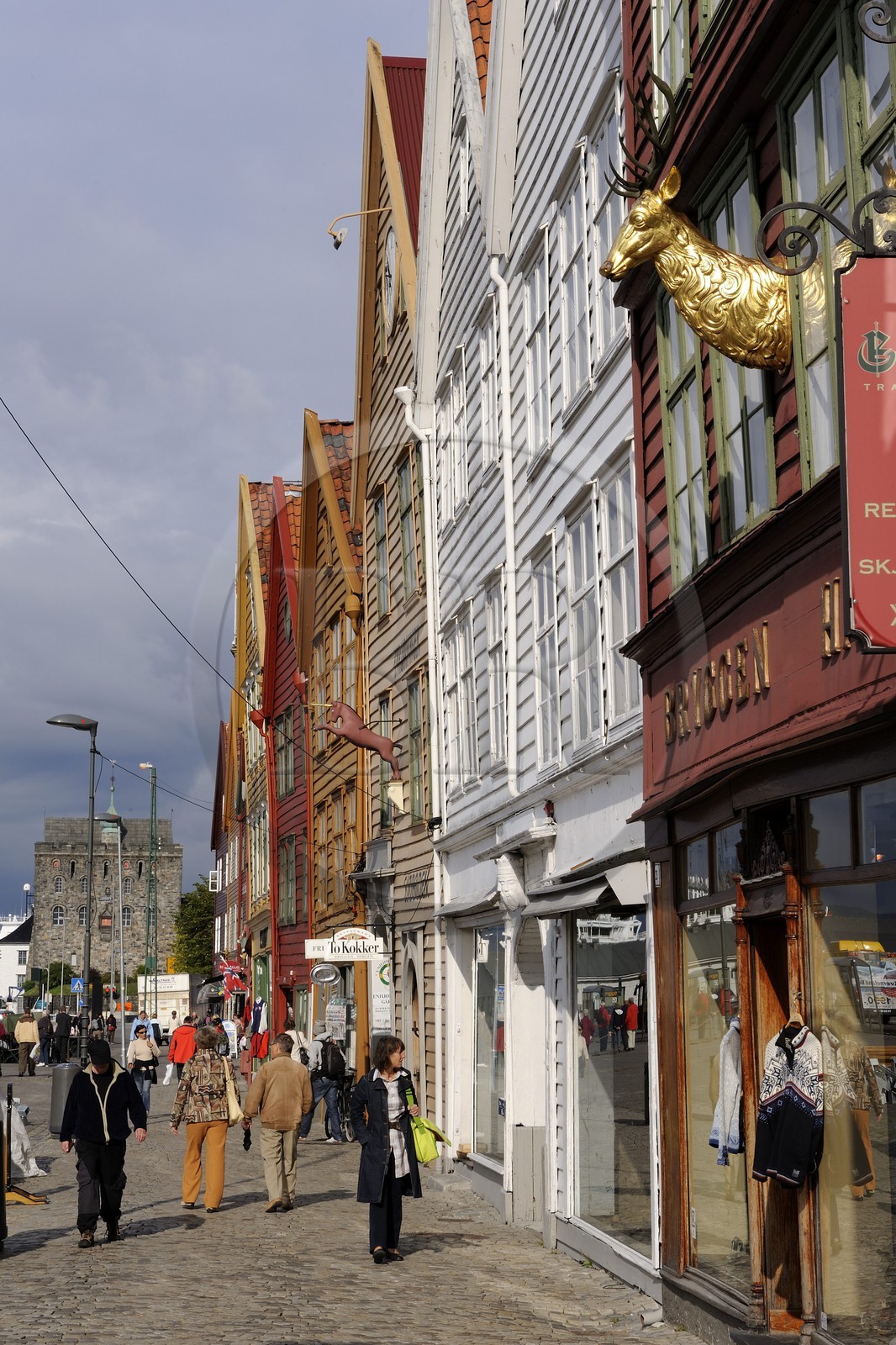 Norvège, comté de Hordaland, Bergen, maisons en bois du quartier de Bryggen, classé Patrimoine Mondial de l'UNESCO, ancien comptoir de la ligue hanséatique (la Hanse)