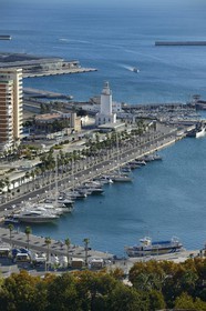 Spain, Andalusia, Malaga, the harbour and its lighthouse