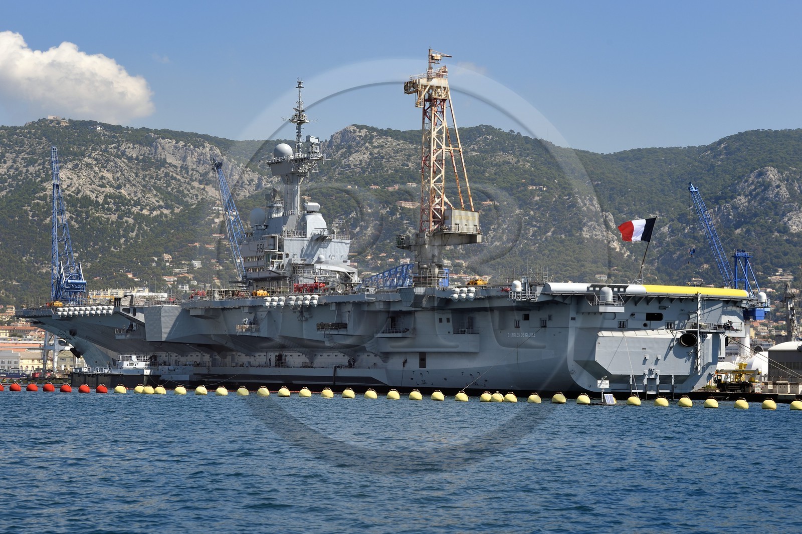 France, Var, Toulon, the naval base (Arsenal), the Charles de Gaulle nuclear-powered aircraft carrier on mid-life renovation