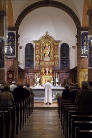 France, Bas Rhin, Mont Saint Odile, Mont Sainte-Odile Abbey also known as Hohenburg Abbey, mass at the basilica