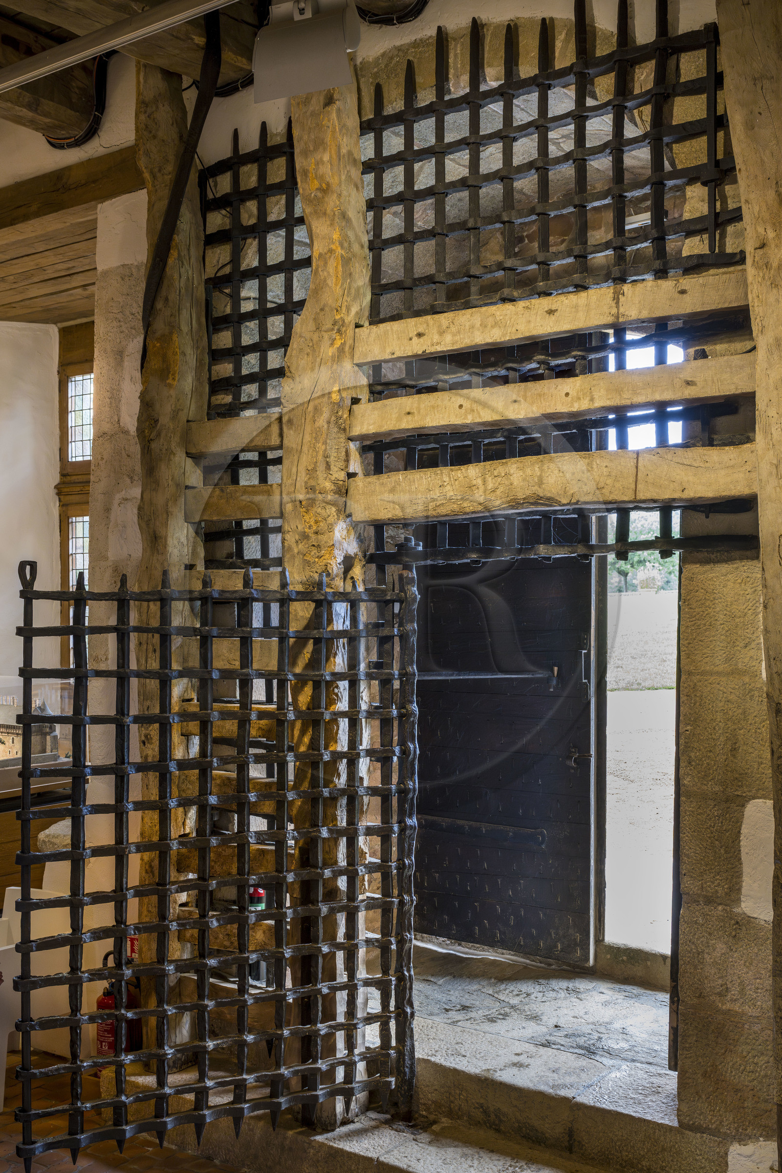 France, Cotes d'Armor, Ploezal, Roche-Jagu castle built in the 15th century, double entrance door