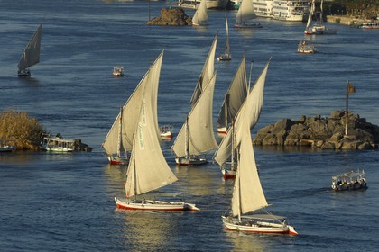 Egypt, Upper Egypt, Nile Valley, Aswan, felucca on Nile River