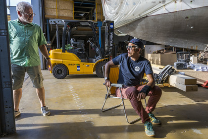 France, Charente-Maritime (17), La Rochelle, quartier des Minimes, Chantier Despierres - Atelier Bois et Océan, spécialisé dans la charpente marine, l’entretien et la réparation de navires de plaisance en bois, il est dirigé par Nicolas Chanteloup
