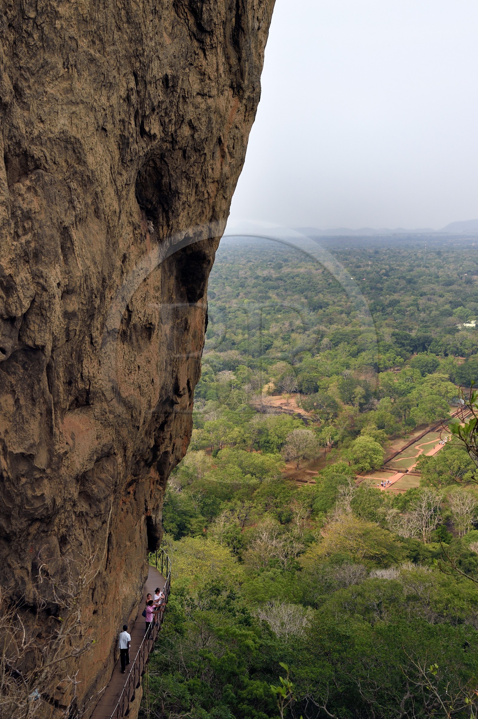 Sri Lanka, Central Province, Matale District, Sigiriya, Old city of Sigiriya listed as World Heritage by UNESCO, Rock of the Lion former Royal Palace, footbridge hanging on the rock cliff