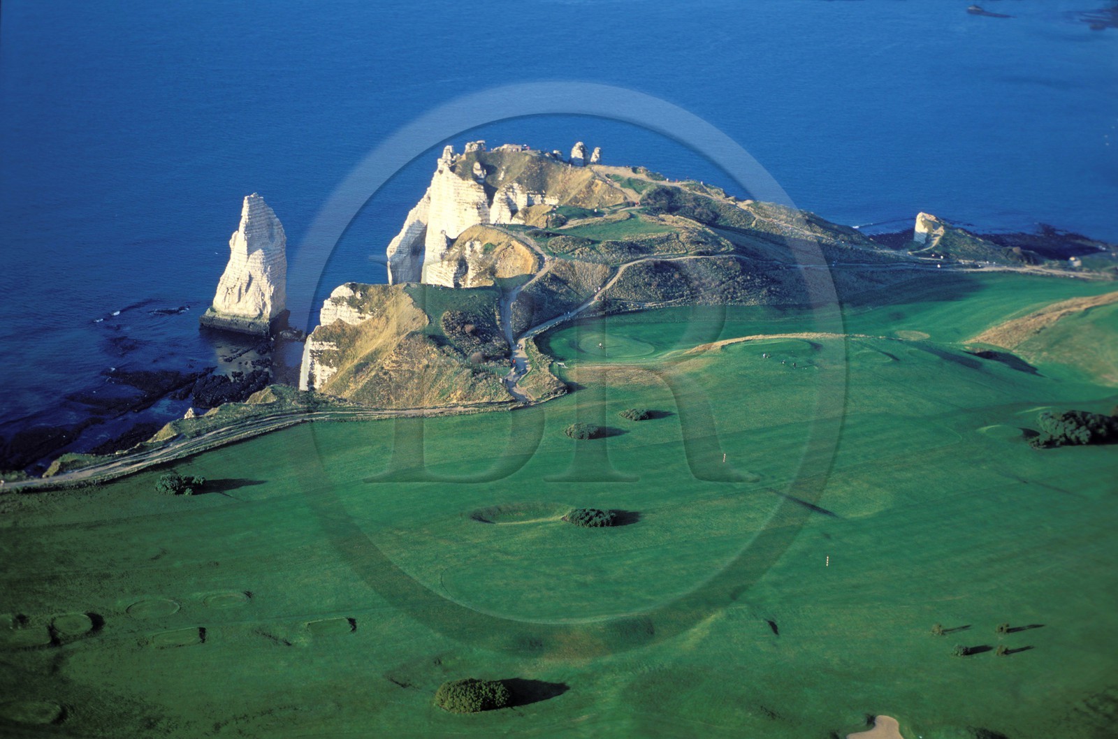 France, Seine-Maritime (76), Pays de Caux, Côte d'Albâtre, la falaise et du golfe d'Etretat, (vue aérienne)
