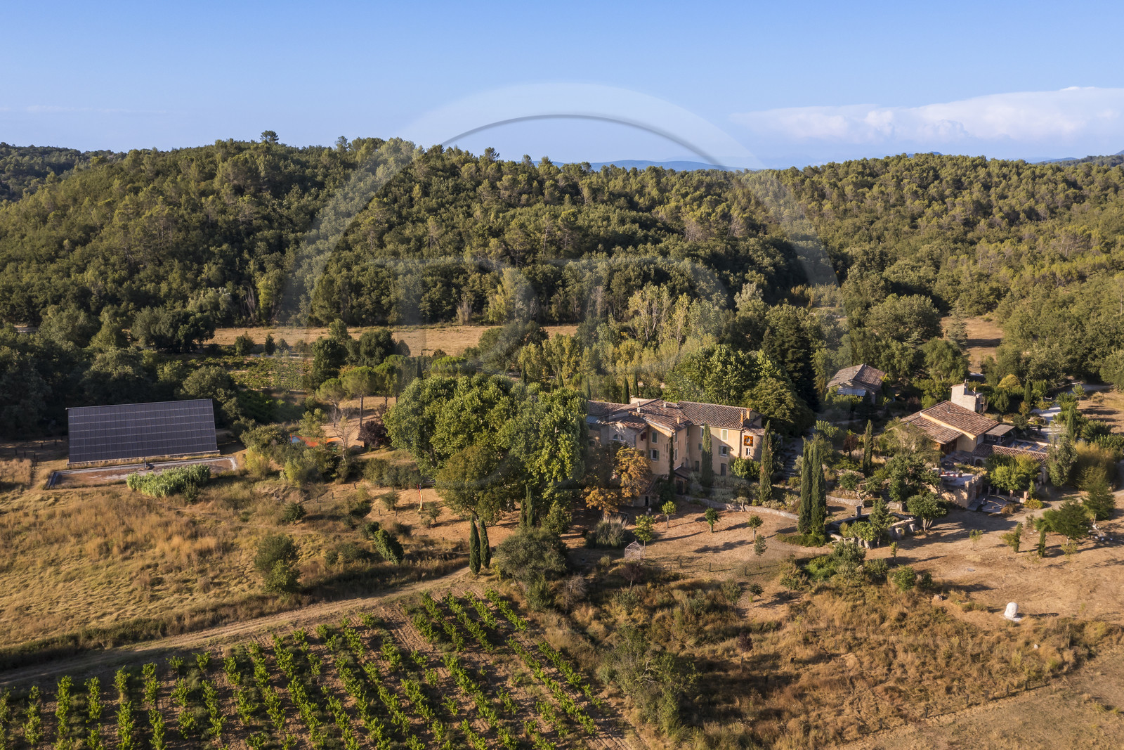 France, Var, Provence Verte (Green Provence), Bras village next to Saint Maximin, Le Peyrourier - une campagne en Provence Bed and Breakfast (aerial view)