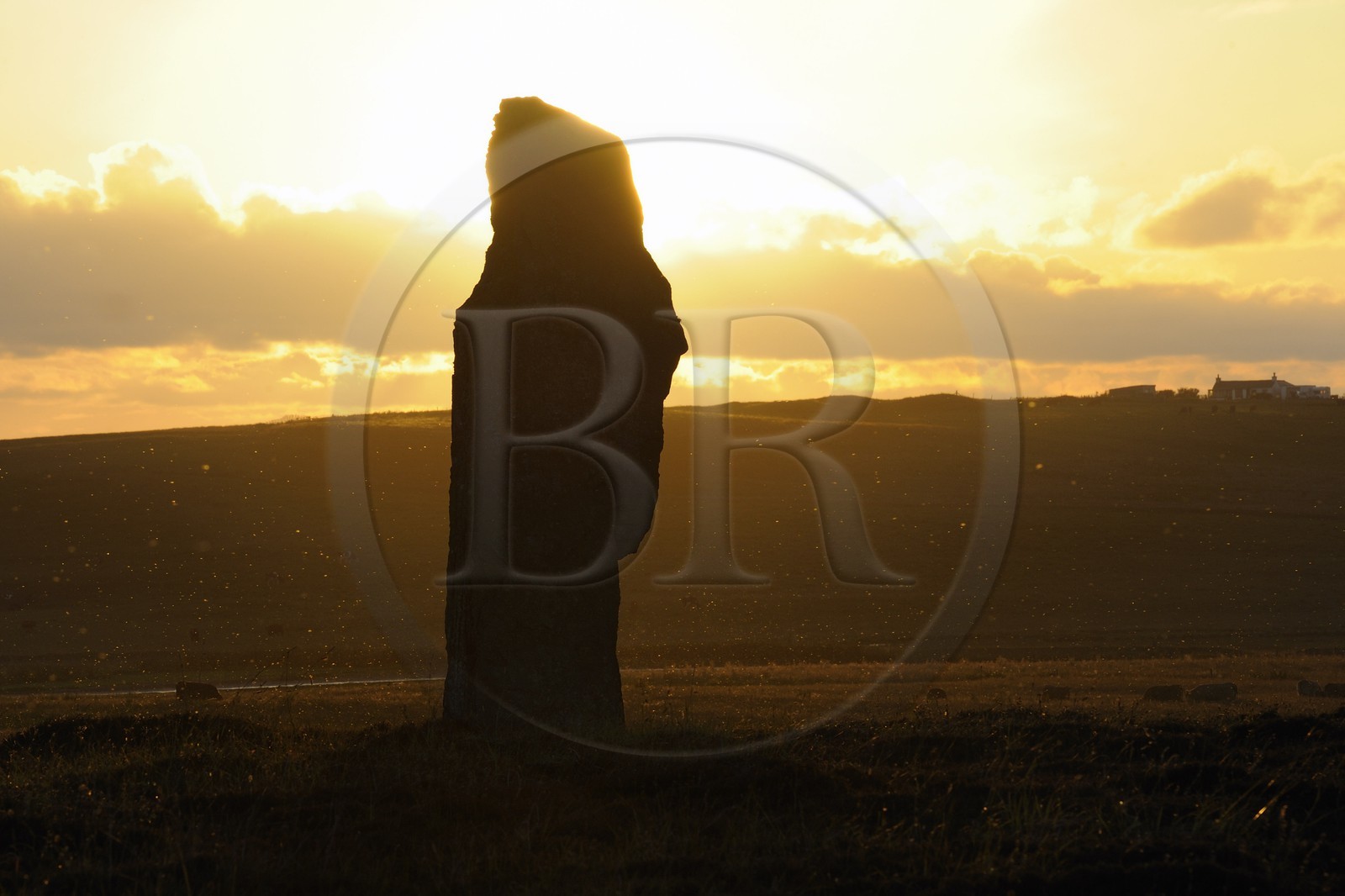 United Kingdom, Scotland, Orkney Islands, Mainland Island, Loch of Stenness, standing stones (stone circle) from the Ring of Brodgar, listed as World Heritage by UNESCO