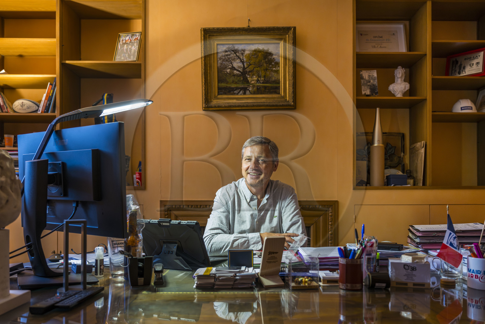 France, Yonne, Auxerre, City Mayor Crescent Marault in his office