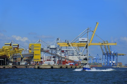 France, Seine-Maritime (76), Le Havre, le port de commerce, Bassin de chargement René Coty et ses grues