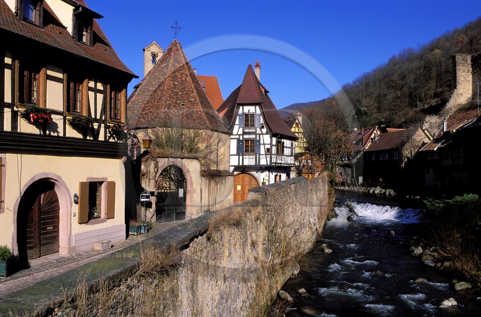 France, Haut Rhin, city of Kaysersberg, edge of the river Weiss