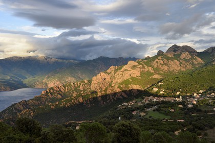 France, Corse du Sud, Porto Gulf, listed as World Heritage by UNESCO, Piana, labelled Les Plus Beaux Villages de France (The Most Beautiful Villages of France), general view