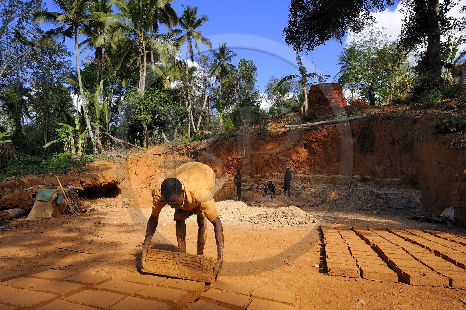 Tanzanie, région de Morogoro, les Monts Uluguru, fabrication de briques en terre