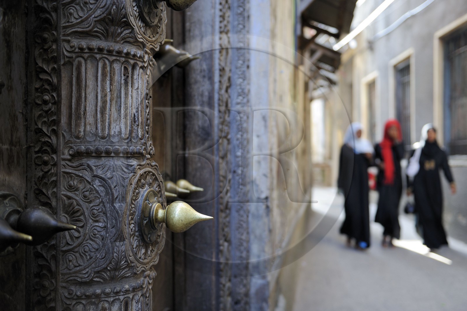 Tanzania, Zanzibar Archipelago, Unguja island (Zanzibar), Stone Town, listed as World Heritage by UNESCO, an indian type door from the old city in the Shangani neighborhood