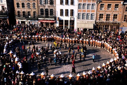 Belgium, Wallonia, Binche, Carnival of Binche, dances of Gilles of Binche in front of the City Hall on Grand' place